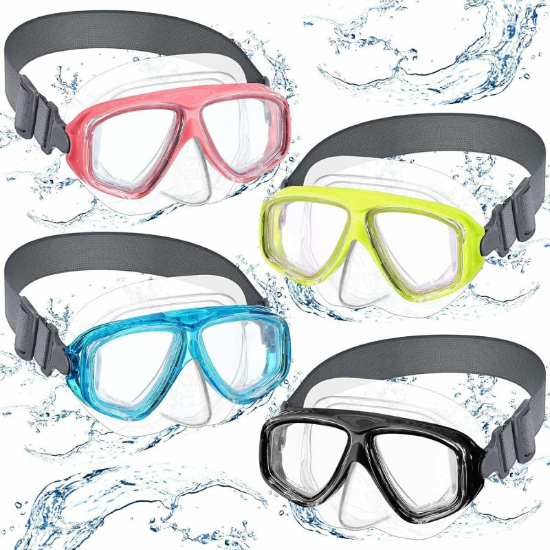 4 Pack Barnsimglasögon med Nässkydd Dykningsmask Elastisk Tygrem Dykningssimmask Simglasögon Ingen Läcka Vattentät Klar Snorkelglasögon  |  Simglasögon Simglasögon Himmelsblå, Gul, Svart, Rosa